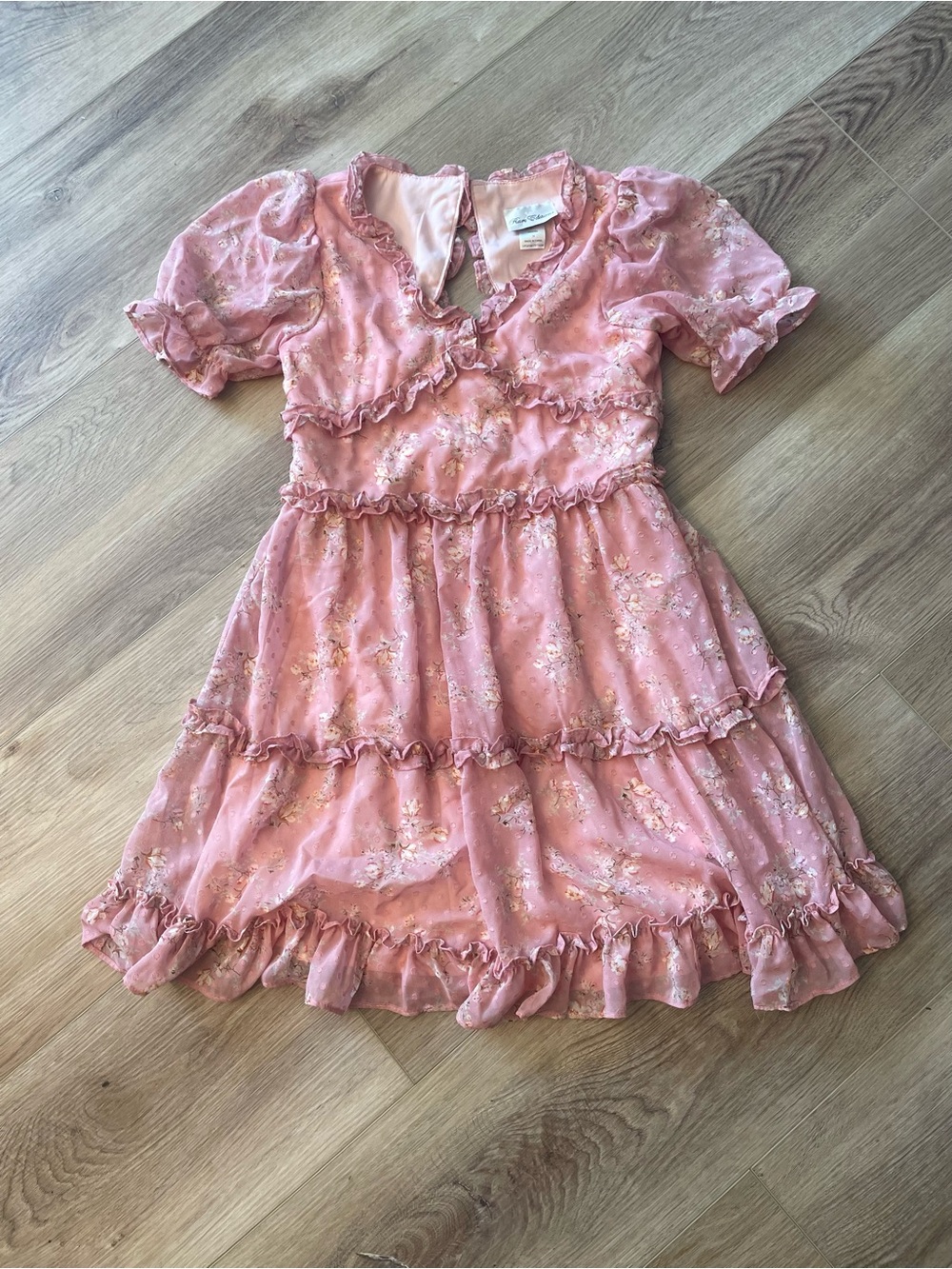 Rare Editions Pink Ruffle Floral Tiered Dress
